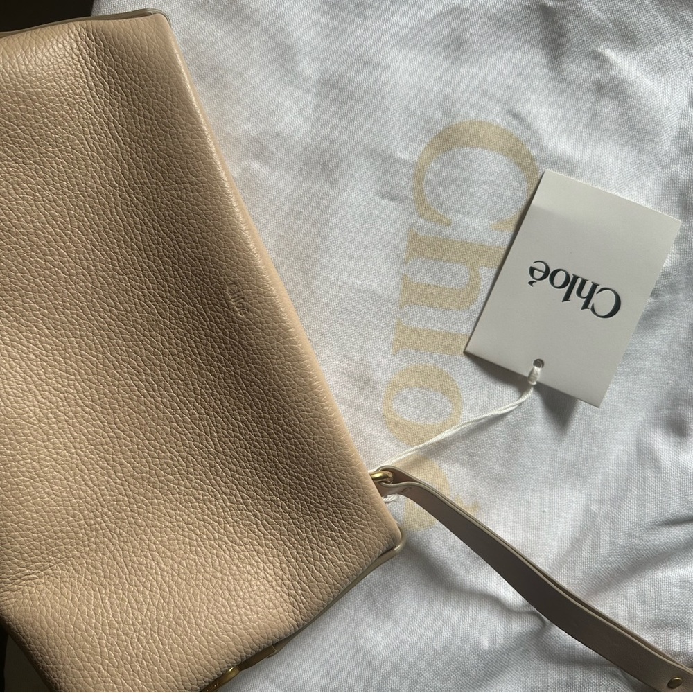 Chloe Beige Pebbled Leather Wristlet Clutch